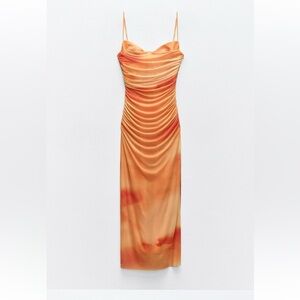 Zara draped printed tulle dress